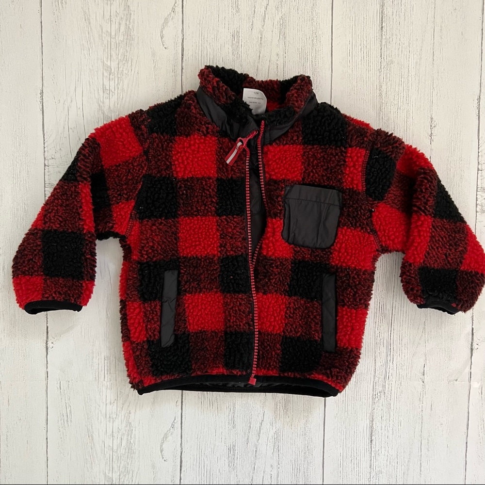 3/$15🌟 Wonder Nation Red & Black Zip Up Sweater Size 12M